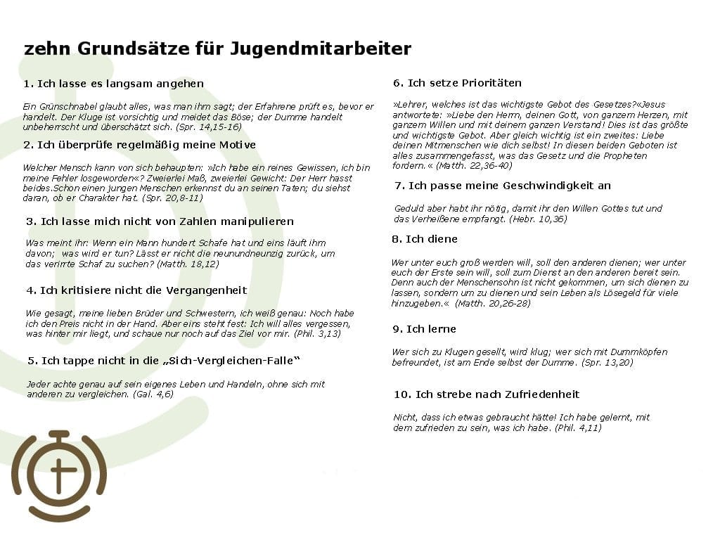 10 Grundsätze für Jugendmitarbeiter